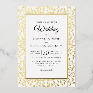 Leafy Vine Gold Foil Border Wedding Folie Uitnodiging