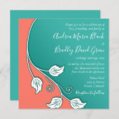 Leafy Vine Turquoise, Coral White Wedding Kaart (Voorkant / Achterkant)