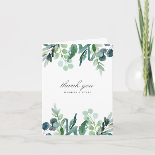 Leafy Waterverf Botanische bruiloft bedankkaart (Voorkant)