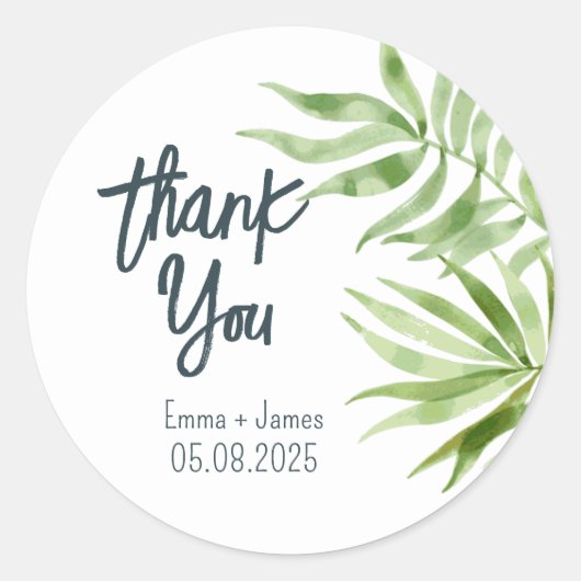 Leafy Waterverf Dank u Sticker (Voorkant)