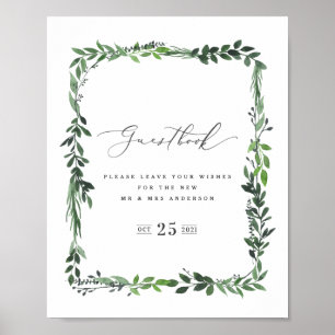 leafy waterverf geometrische guestbook bruiloft poster