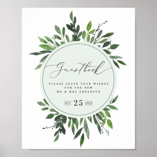 leafy waterverf geometrische guestbook bruiloft poster (Voorkant)