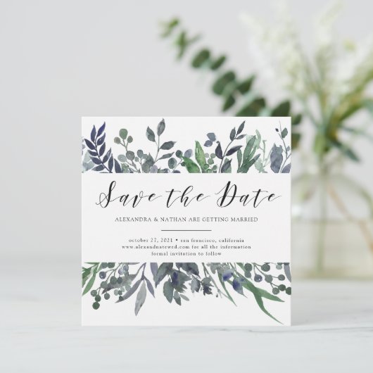 Leafy-Waterverf | Weddenschap Save the Date Kaart (Staand voorkant)