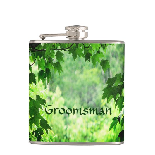 Leafy Wedding Groomsman Heupfles (Voorkant)