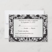 Leafy white damasl patroon op zwarte RSVP (Achterkant)