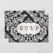 Leafy white damasl patroon op zwarte RSVP (Voorkant / Achterkant)