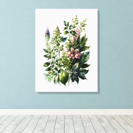 Leafy wildbloemen waterverf canvas kunst (Insitu (Houten vloer))
