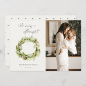 Leafy Winter Wreath Merry & Bright Kerstfoto Feestdagenkaart (Voorkant / Achterkant)