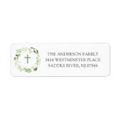 Leafy Wreath Cross Religity Return Address Label (Voorkant)