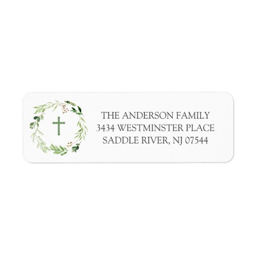 Leafy Wreath Cross Religity Return Address Label (Voorkant)