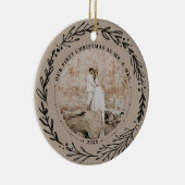 Leafy Wreath Mr. & Mrs First Married Kerstmis Keramisch Ornament (Rechts)