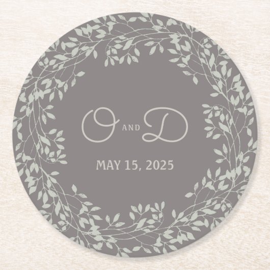 Leafy Wreath Wedding Ronde Kartonnen Onderzetter (Voorkant)