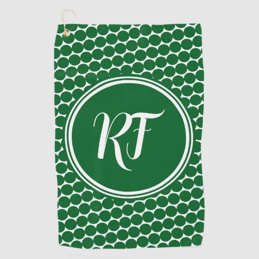 League Scramble Groen Stippen Schrift Monogram Golfhanddoek (Voorkant)