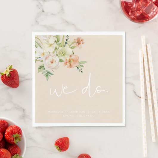 LEAH Creamy beige Floral Wedding We doen Napkins Servet (Insitu)