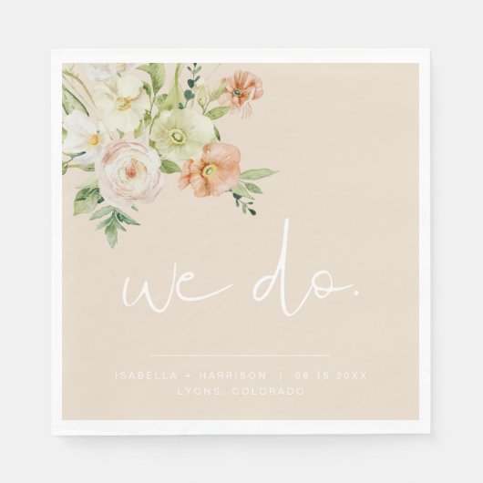 LEAH Creamy beige Floral Wedding We doen Napkins Servet (Voorkant)