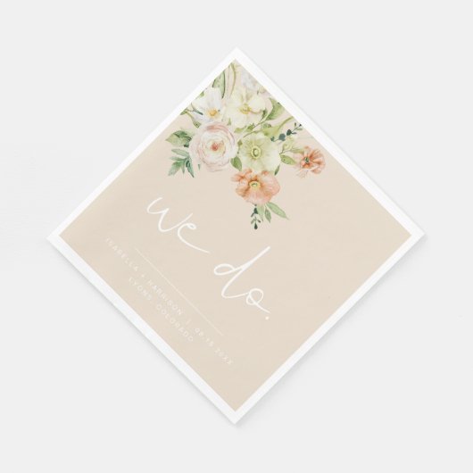 LEAH Creamy beige Floral Wedding We doen Napkins Servet (Hoek)