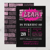 Leah Graffiti Name Brick Wall Birthday Partij Kaart (Voorkant / Achterkant)
