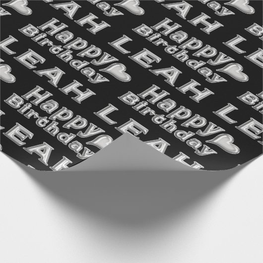 Leah Happy Birthday silver black Geschenk papier (Hoek)