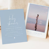 LEAH Minimalist Sky Blue Photo Baby shower Kaart