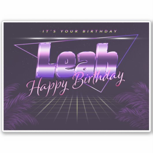 Leah Name Vorname lila retro Sticker Geburtstag (Voorkant)