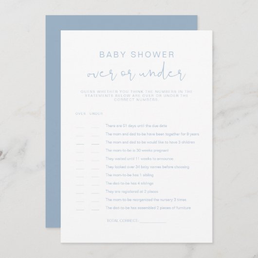 LEAH Pastel Blue over onder Baby shower Kaart (Voorkant / Achterkant)