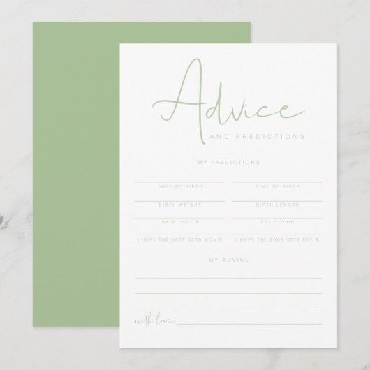 LEAH Pastel Green Baby Advice and Predictions Kaar Kaart (Voorkant / Achterkant)