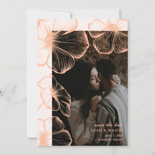 Leah Peach Floral Elegant Wedding Save The Date (Voorkant)