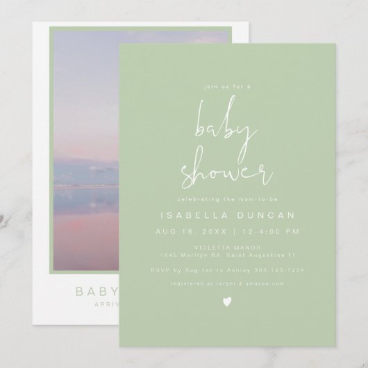 LEAH Spring Vibrant Pastel Green Photo Baby shower Kaart (Voorkant / Achterkant)