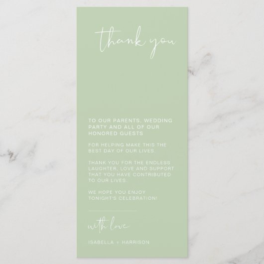 LEAH Trillende pasta-lentetel Dank je wel Menu (Voorkant)