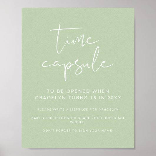 LEAH Vibrant Green Baby shower Time Capsule Poster (Voorkant)
