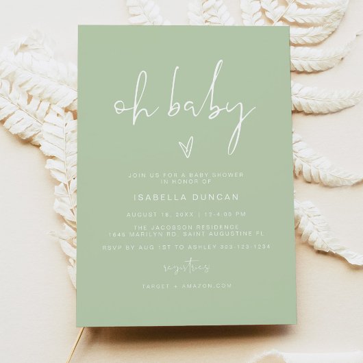 LEAH Vibrant Pastel Green Oh Baby Baby shower Kaart