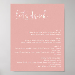 LEAH Vibrant Pastel Pink Let's Drink Bar Menu Poster