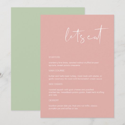 LEAH Vibrant Pastel Pink Let's Eat Menu (Voorkant / Achterkant)