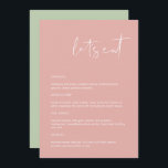 LEAH Vibrant Pastel Pink Let's Eat Menu<br><div class="desc">Dit menu bevat een stijlvol handgeschreven lettertype en een modern minimalistisch ontwerp met een levendige pastelroze en witte kleurencombinatie. Bewerk de *Meest* formulering eenvoudig om aan uw behoeften te voldoen. Dit menu maakt de perfecte toevoeging aan uw eenvoudige, hedendaagse of boze baby shower, vrijgezellenfeest, of een andere gebeurtenis! Alle kleuren...</div>