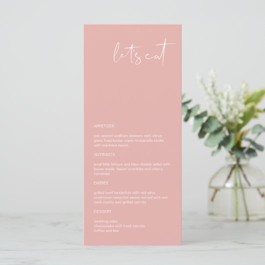 LEAH Vibrant Pastel Pink Spring Let's Eat Menu (Staand voorkant)
