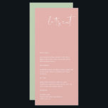 LEAH Vibrant Pastel Pink Spring Let's Eat Menu<br><div class="desc">Dit menu bevat een modern,  minimalistisch ontwerp met een levendige pastelroze en witte kleurencombinatie. Gebruik dit menu voor uw trouwreceptie,  vrijgezellenfeest,  feestdag,  enz. Bewerk de *Meest* formulering om aan uw behoeften te voldoen.</div>
