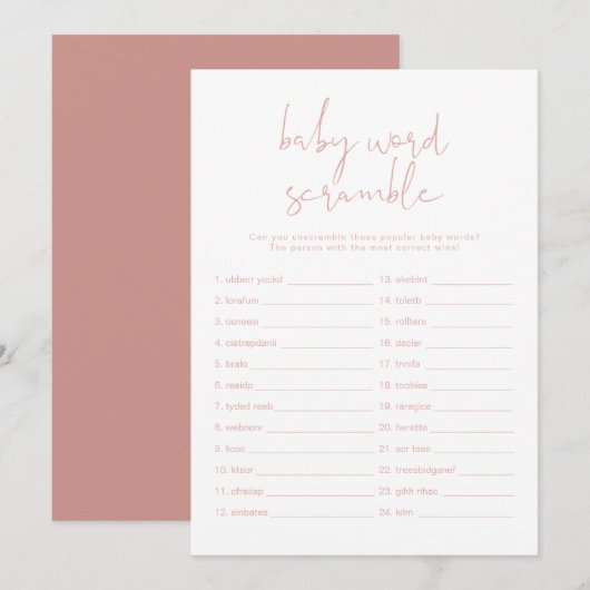 LEAH Vibrant Pastel Roze Baby Word Scramble Game Kaart (Voorkant / Achterkant)