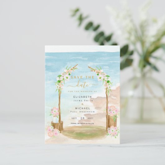 LeahG Beach Coastal Destination Save Date Briefkaart (Staand voorkant)