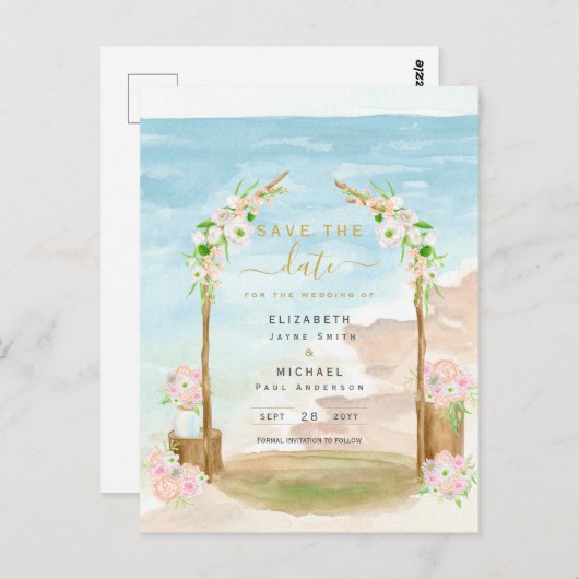LeahG Beach Coastal Destination Save Date Briefkaart (Voorkant / Achterkant)