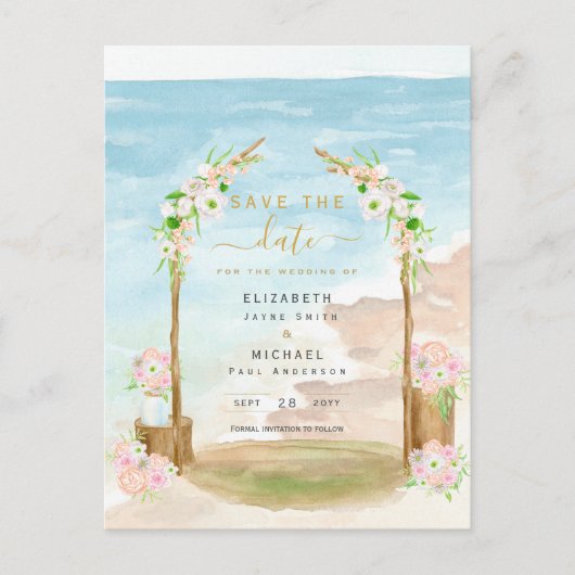 LeahG Beach Coastal Destination Save Date Briefkaart (Voorkant)