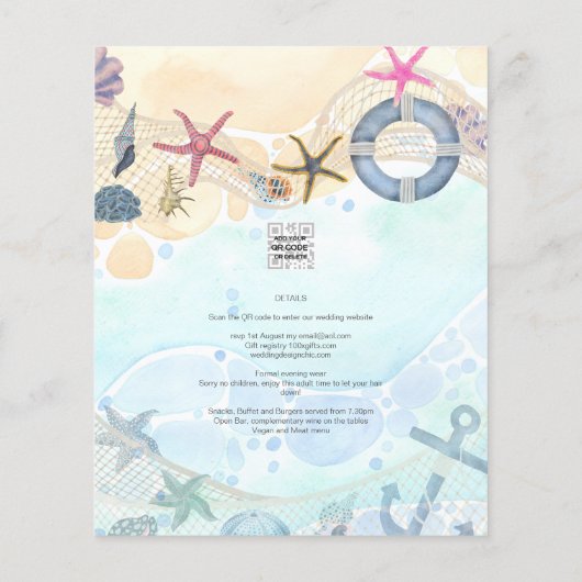 LeahG Beach Coastal Destination Wedding Invitation Flyer (Achterkant)