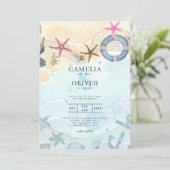 LeahG Beach Coastal Destination Wedding Invitation Kaart (Staand voorkant)
