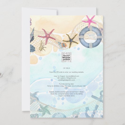 LeahG Beach Coastal Destination Wedding Invitation Kaart (Achterkant)