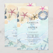 LeahG Beach Coastal Destination Wedding Invitation Kaart (Voorkant / Achterkant)