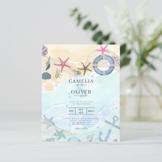 LeahG Beach Kust Bestemming Trouw Uitnodiging (Staand voorkant)