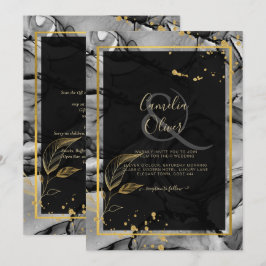 LeahG® Black Gold Alcohol Ink Trouw UITNODIGING