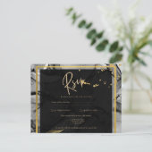 LeahG® Black Gold Alcohol Ink Trouw UITNODIGING (Staand voorkant)