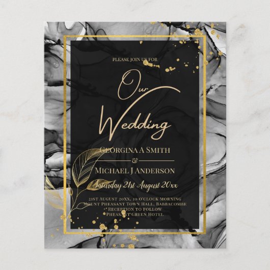 LeahG® Black Gold Alcohol Ink Wedding INVITE (Voorkant)