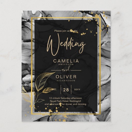 LeahG® Black Gold Alcohol Ink Wedding INVITE Flyer (Voorkant)