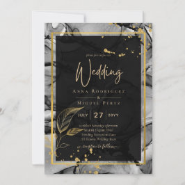 LeahG® Black Gold Alcohol Inkt Trouw UITNODIGING